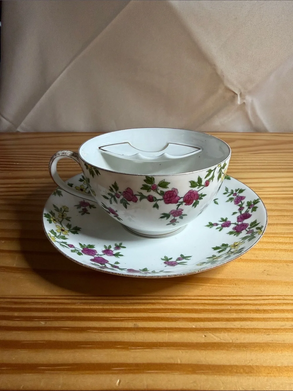 Antique Limoges France T&V Mustache Cup and Saucer Set Floral 1907-1919